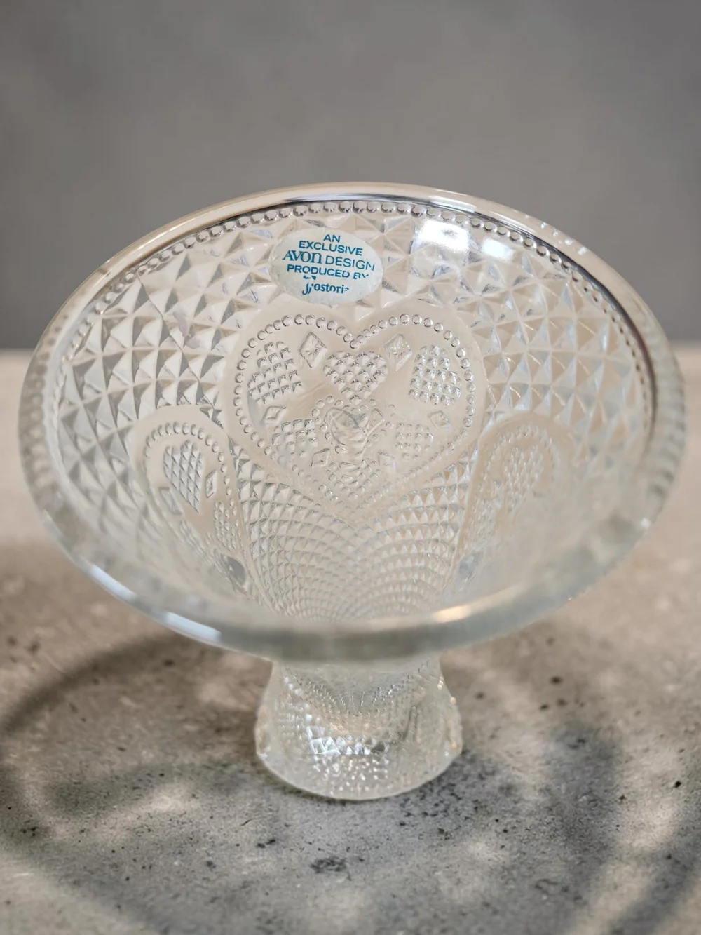 Avon Clear Pressed Glass Heart Motif Candle Holders/vase Pair